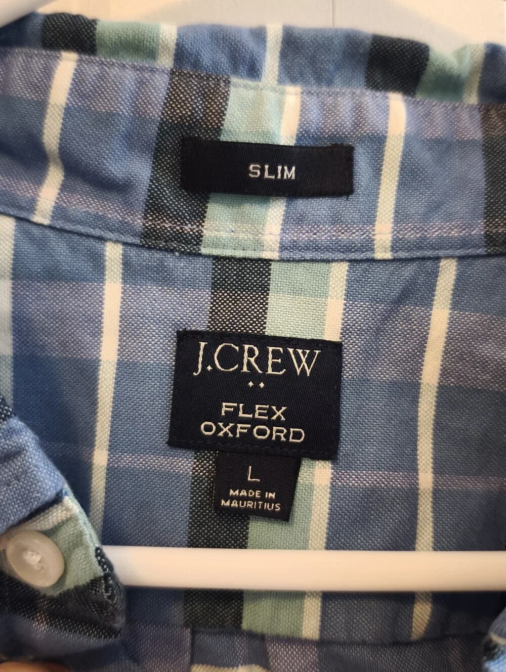 J. Crew Blue & Green Plaid Button-Down Shirt Flex Oxford